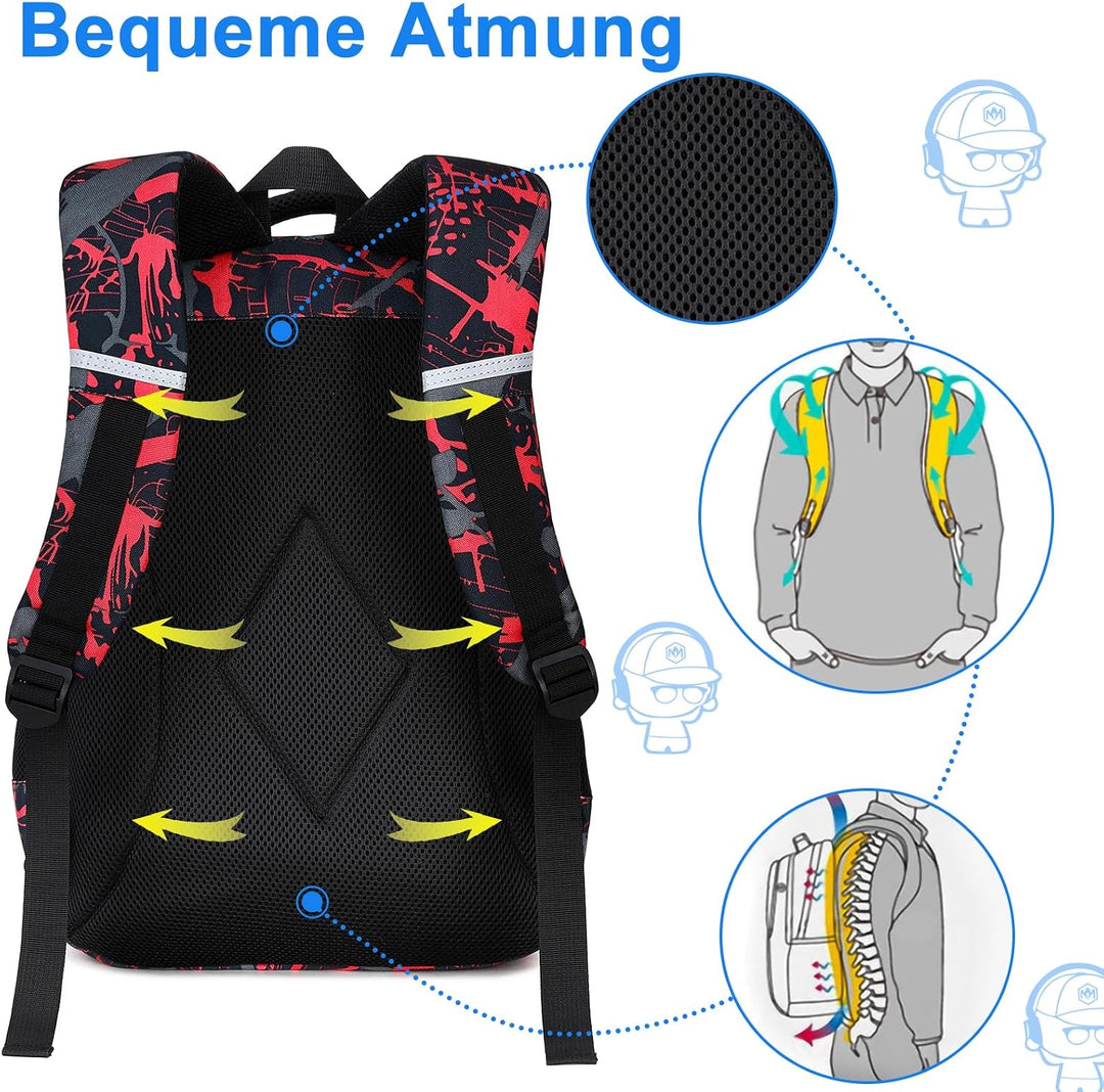 LEDAOU Schulrucksack Jungen Teenager Mädchen Schultaschen Kinder Rucksäcke Wasserdicht Leichtgewicht