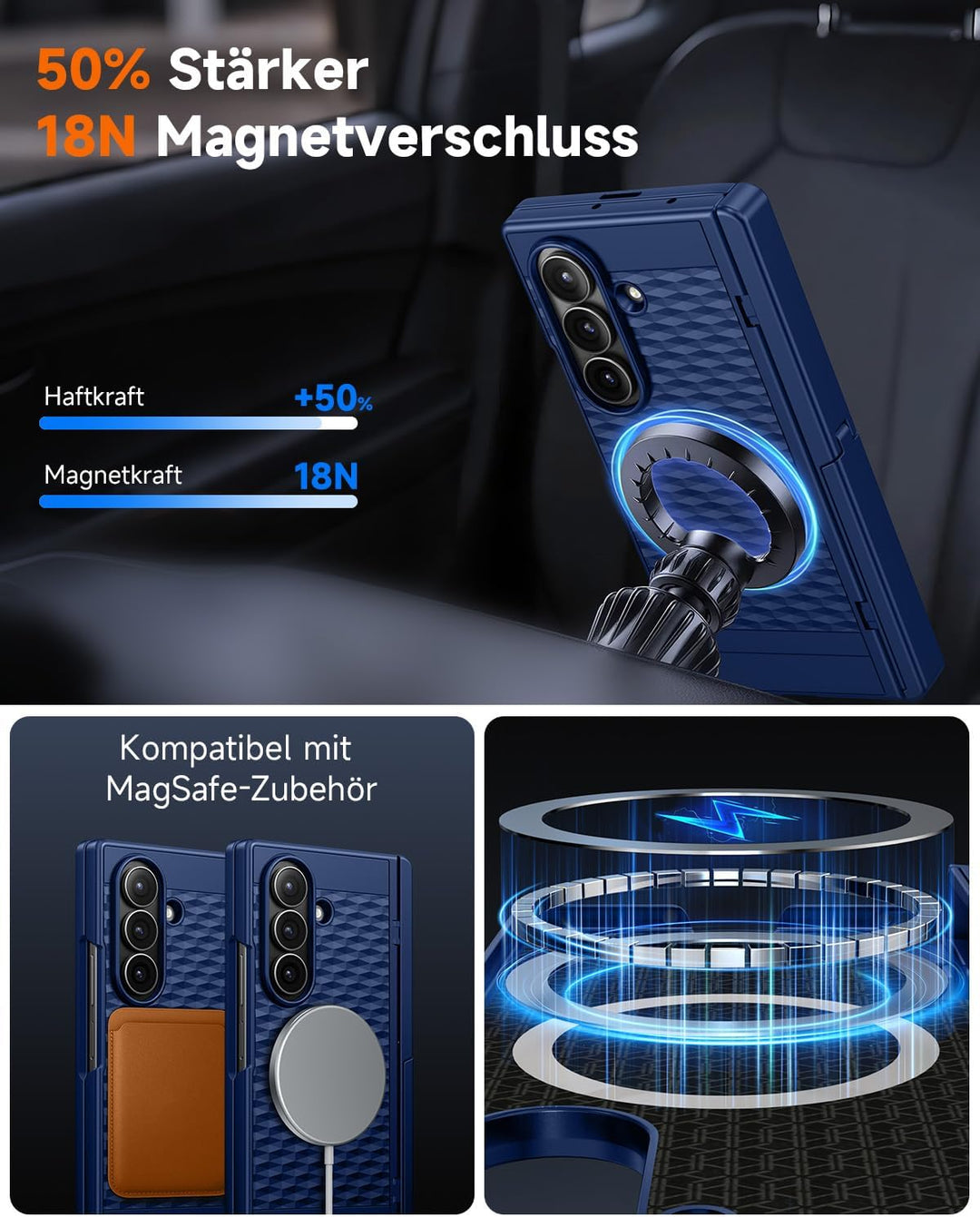 seacosmo für Samsung Galaxy Z Fold 7 Hülle mit MagSafe & Scharnierschutz & Ständer & Displayschutzfo