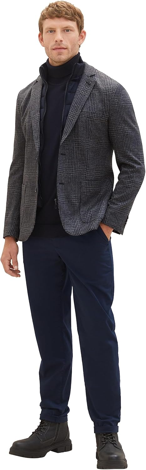 TOM TAILOR Herren 2-in-1 Sakko mit Abnehmbarer Innenjacke 54 32807 - Grey Blue Houndstooth, 54 32807