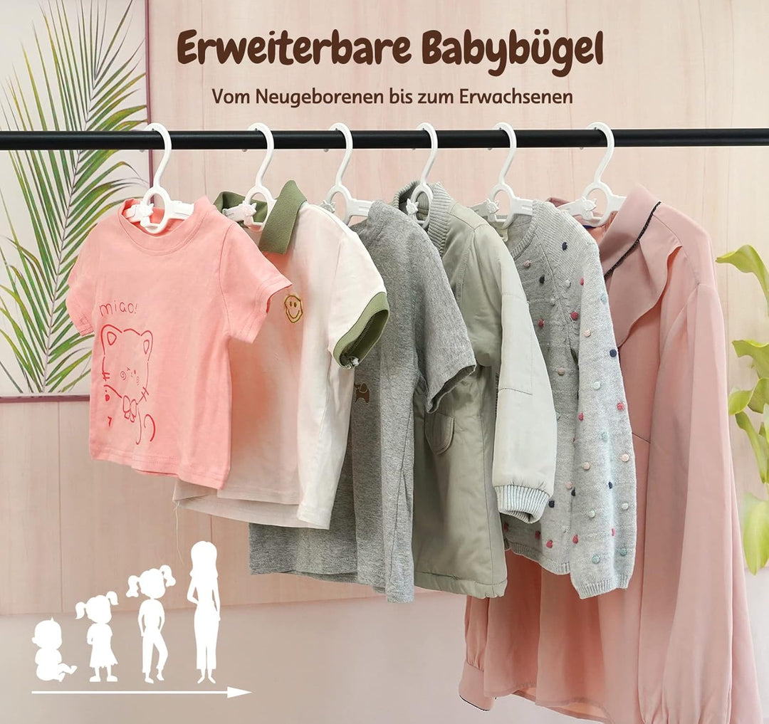 24 Stück Babykleiderbügel Platzsparend, Mitwachsende KinderKleiderbügel Verstellbare 27.5-37cm mit S