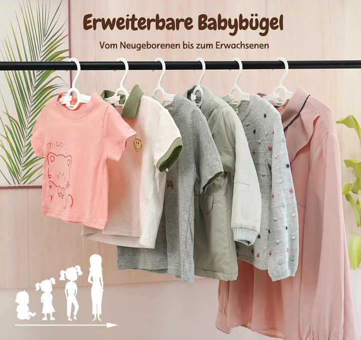 24 Stück Babykleiderbügel Platzsparend, Mitwachsende KinderKleiderbügel Verstellbare 27.5-37cm mit S