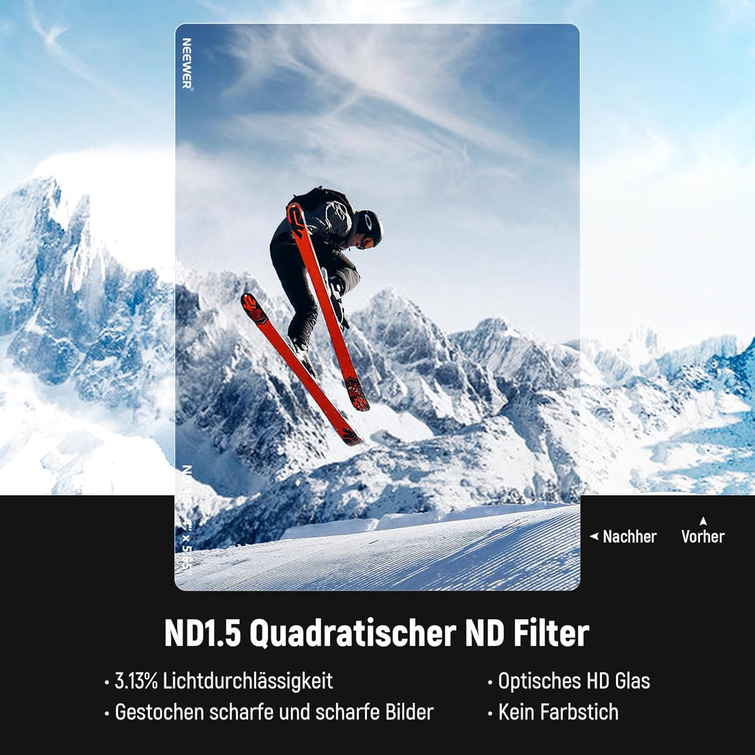 NEEWER ND1,5 (5 Stops) quadratischer ND Filter, 4 x 5,65Zoll, doppelseitiger 30 Multi Nano beschicht