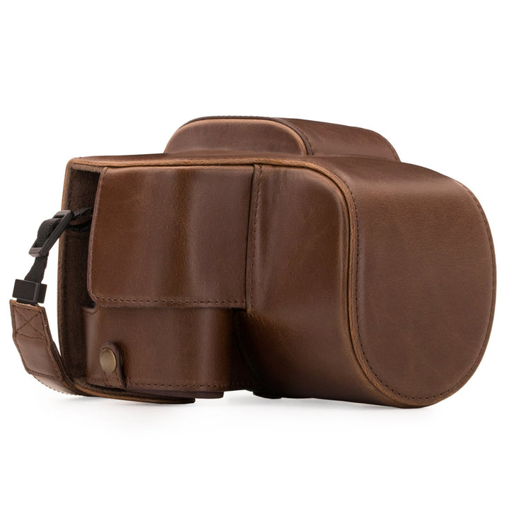 MegaGear Panasonic Lumix DC-FZ80, FZ82 Ever Ready Leder Kamera-Case mit Trageriemen und Batteriezuga