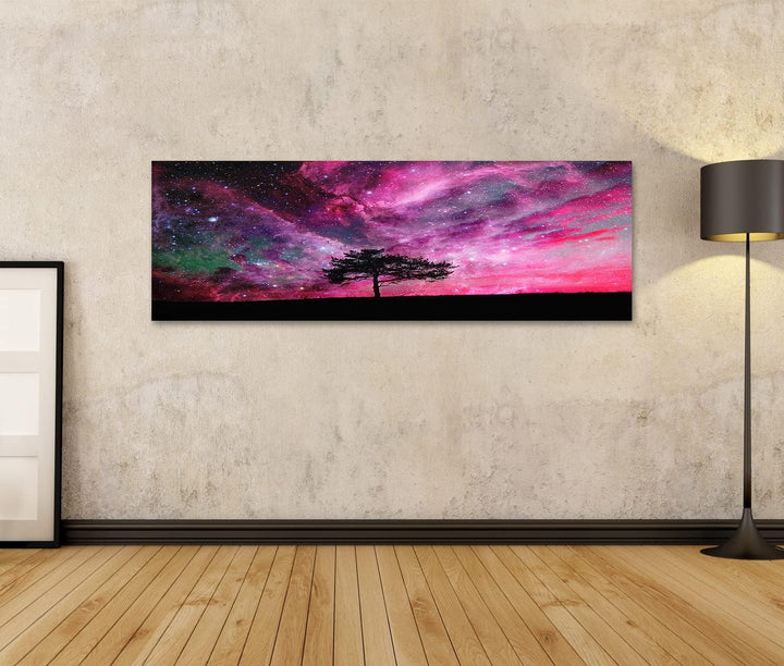 islandburner Bild auf Leinwand Galaxie Himmel Lila Pink Mit Baum Und Sternen Bilder Wandbilder Poste