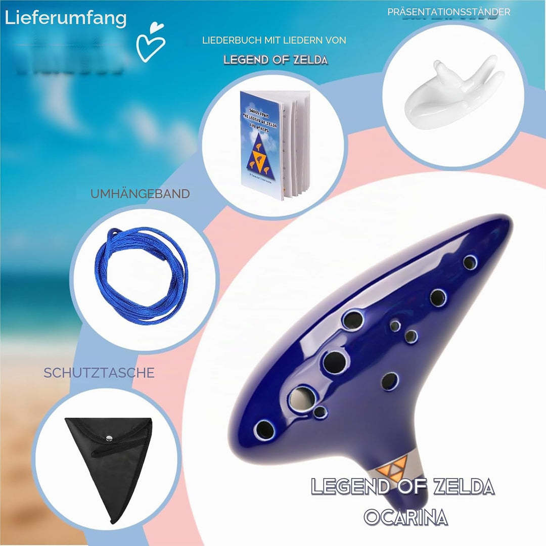 Deekec Zelda Ocarina 12 Loch Alto C mit Songbuch (Songs From the Legend of Zelda) mit Displayständer