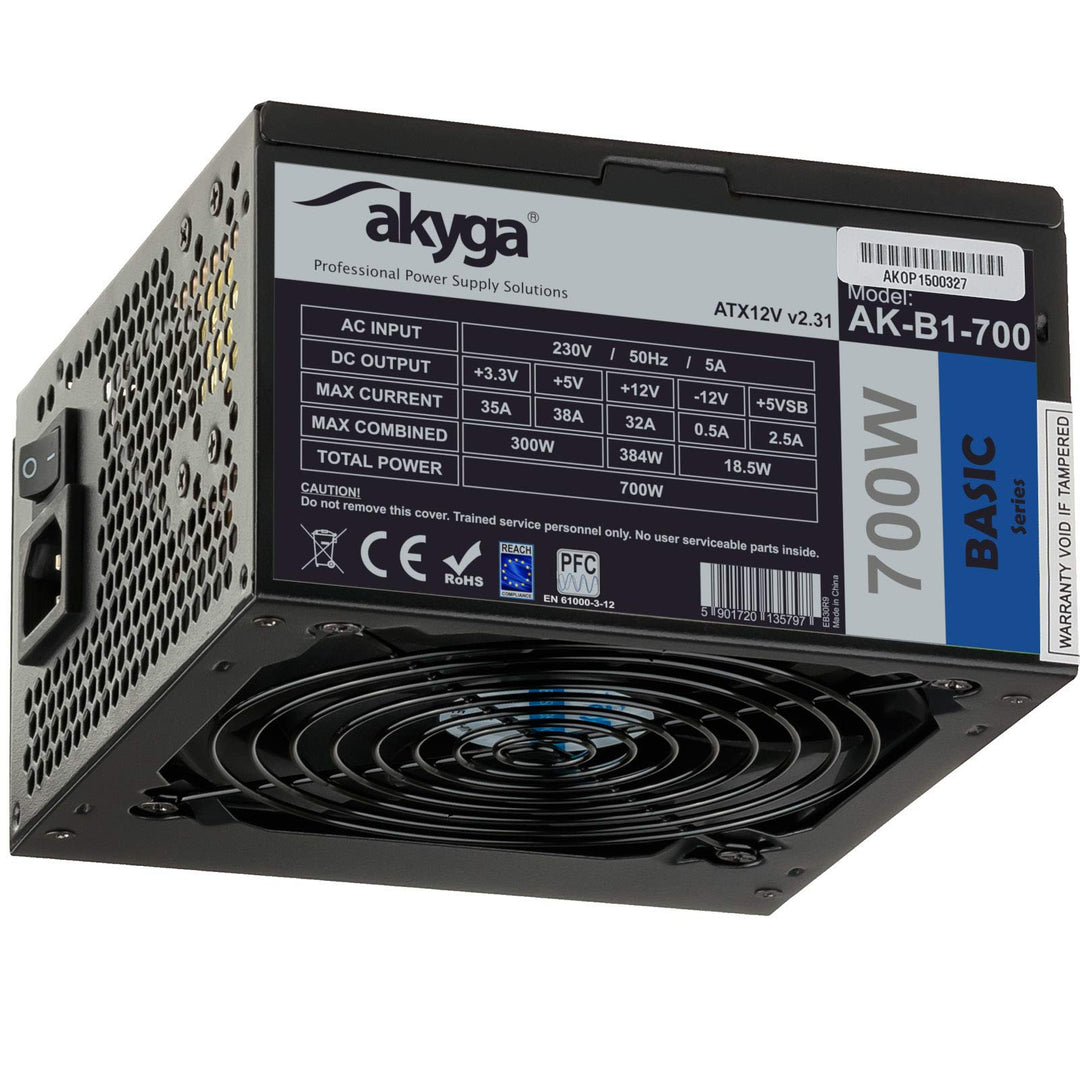 AKYGA Basic Power Supply ATX 2.31 AK-B1-700BE Black Edition 700W P4+4 PCI-E 6+2 pin, 5X SATA, PPFC,F