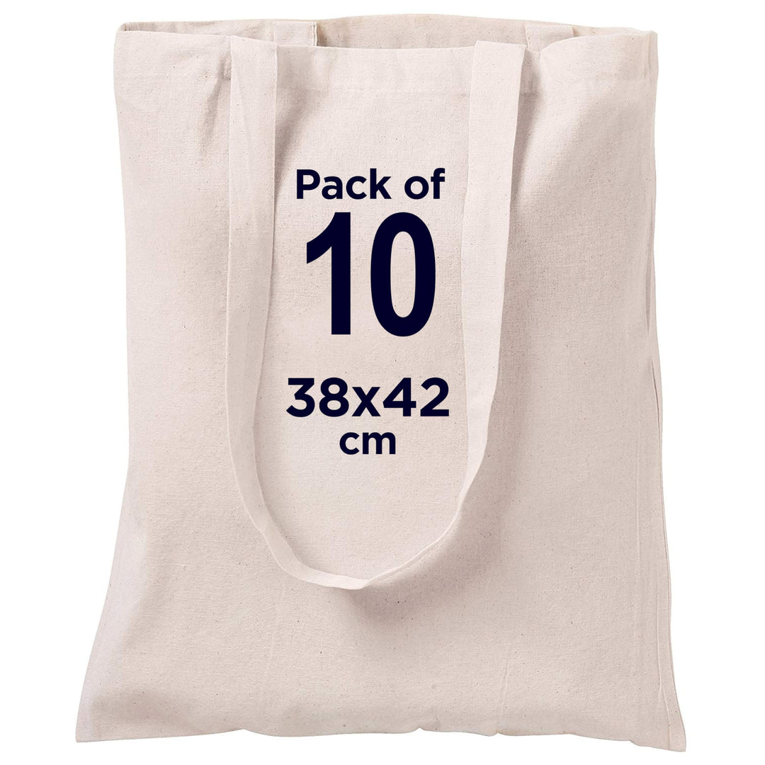 CENTRIX 100% natürlicher Baumwolle Einkaufstaschen 10er Pack, 15 x 16 Zoll, 27 Zoll Stofftasche mit