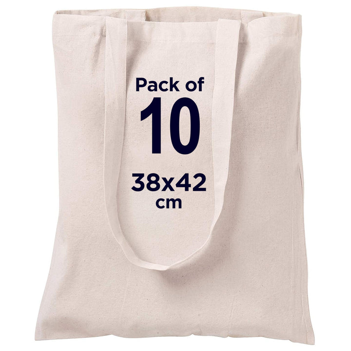 CENTRIX 100% natürlicher Baumwolle Einkaufstaschen 10er Pack, 15 x 16 Zoll, 27 Zoll Stofftasche mit