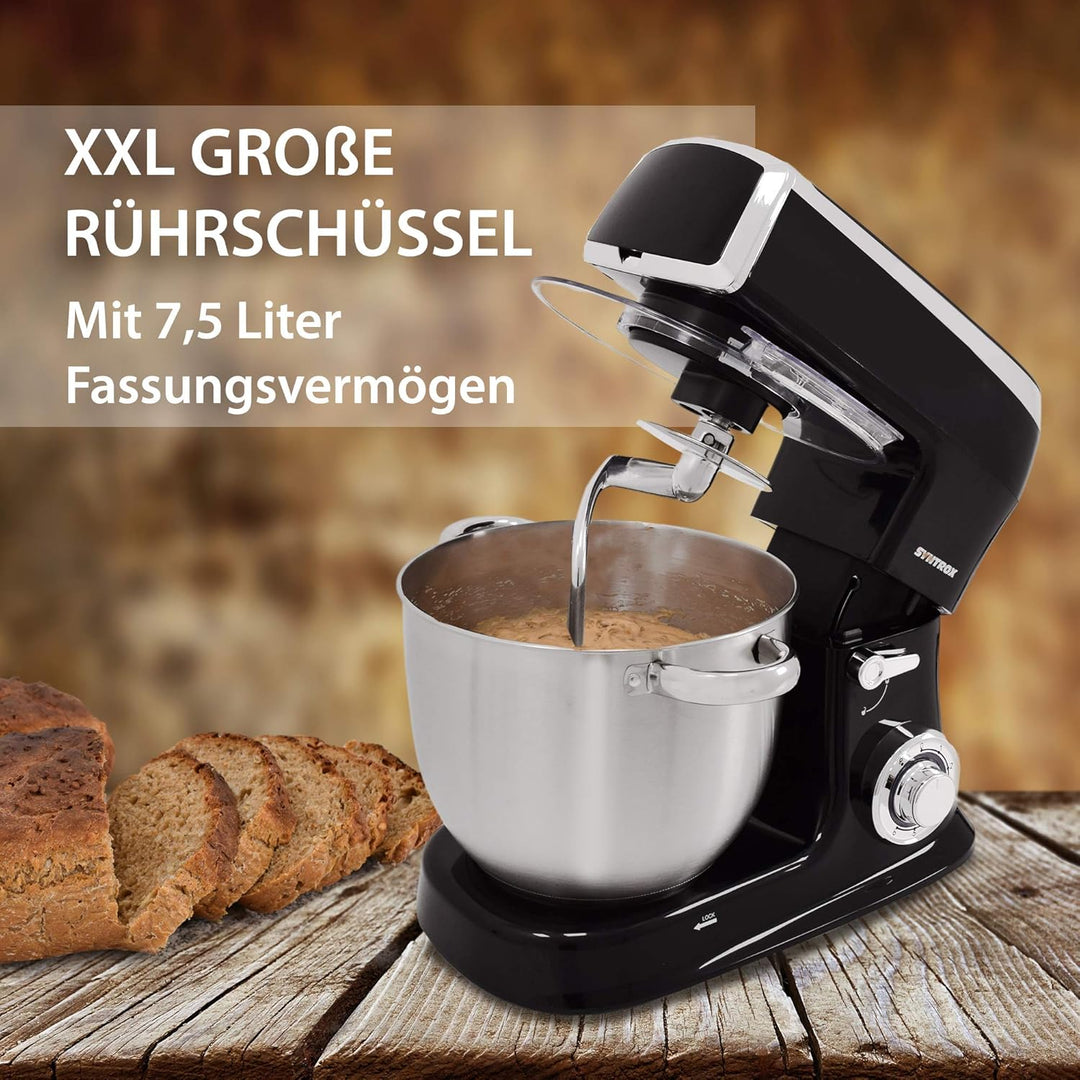 Syntrox Germany 1500 Watt Küchenmaschine Knetmaschine Mixer mit Fleischwolf, Edelstahl-Behälter, 7,5