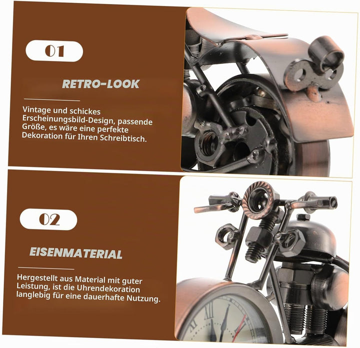 VALICLUD Vintage Motorrad Tischuhr Aus Robustem Eisen Dekorative Uhr Und Stilvolles Modell Für Büro