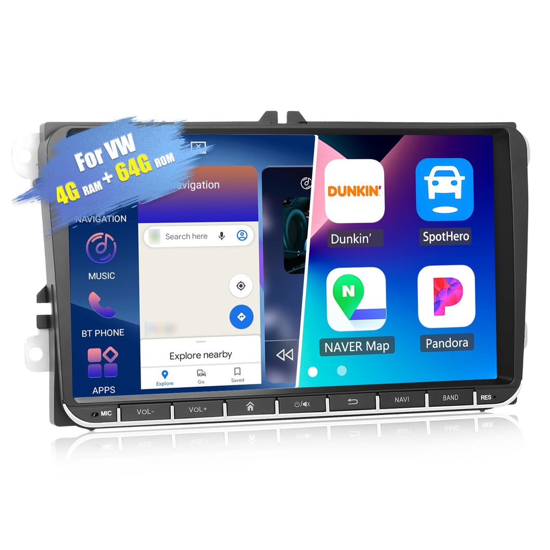 CAMECHO 4G+64G Android 15 2 DIN Radio für VW Golf 5 Polo Skoda mit Carplay Android Auto GPS,9 Zoll T