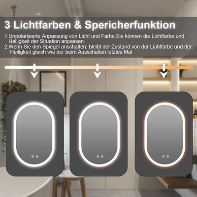 Badspiegel YOLEO Oval mit LED-Beleuchtung, Badezimmerspiegel Dimmbar 70x50cm, Beschlagfreier Wandspi