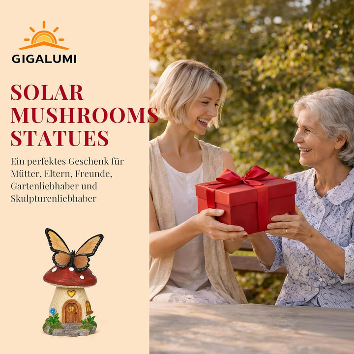 GIGALUMI Solar Schmetterlings Pilzhäuser, Gartendeko für Aussen, Geschenke für Mama, Muttertagsgesch