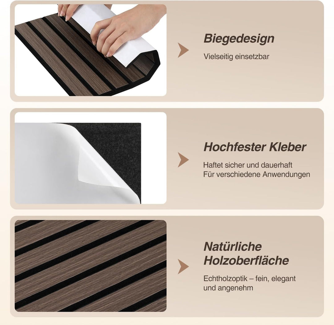 ISOISL 24er Set Akustikpaneele Holzoptik Wandpaneele Selbstklebende,Bohrfrei & Leicht Recyceltes Fil