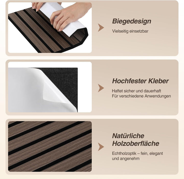 ISOISL 24er Set Akustikpaneele Holzoptik Wandpaneele Selbstklebende,Bohrfrei & Leicht Recyceltes Fil