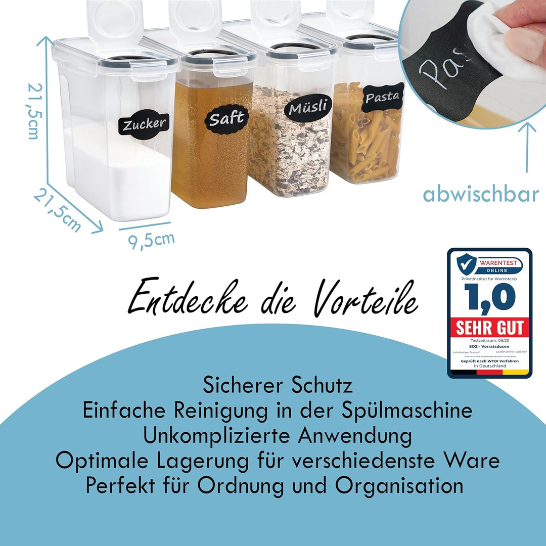 Soz ® 4x2,5L Vorratsdosen mit Deckel - Müsli Schüttdose & Frischhaltedosen - BPA freie Kunststoff Vo