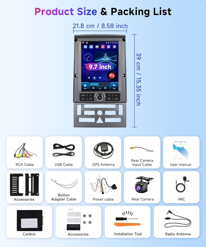 Rimoody 4G+64G Autoradio Android 15 für Peugeot 407 2004-2011 9.7 Zoll Kabellos Carplay Peugeot 407