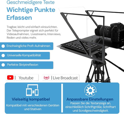 Leeventi Teleprompter 4.0 I Kompatibel mit iPhone, iPad, Android Smartphones, Foto- oder Videokamera