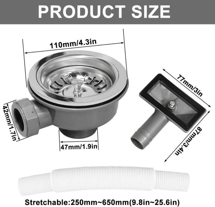 Ablaufgarnitur Spüle 110mm, Abflusssieb Mit überlauf, Edelstahl Siebkorbventil Spülbecken Ablaufgarn