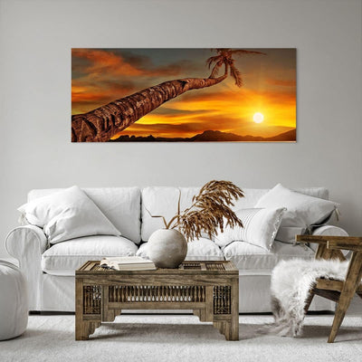 Wandbilder Dekoration Wohnzimmer Palme Landschaft Sonne Panorama Bilder auf Leinwand 120x50cm Leinwa