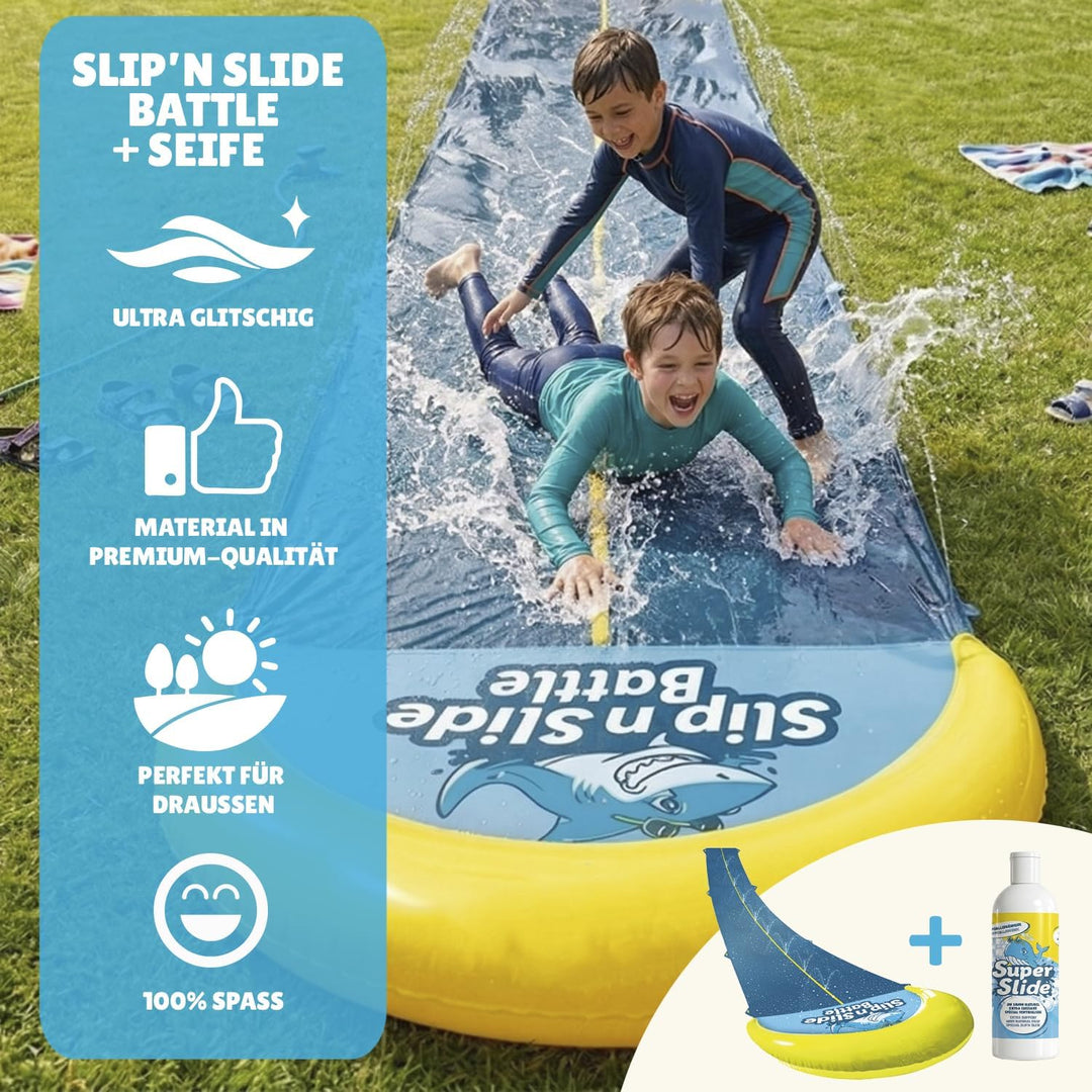 Original Cup® | Wasserrutschmatte Riesen Pack XXL | 1 Rutschmatte Doppelbahn 10 Meter + 1 Liter Extr