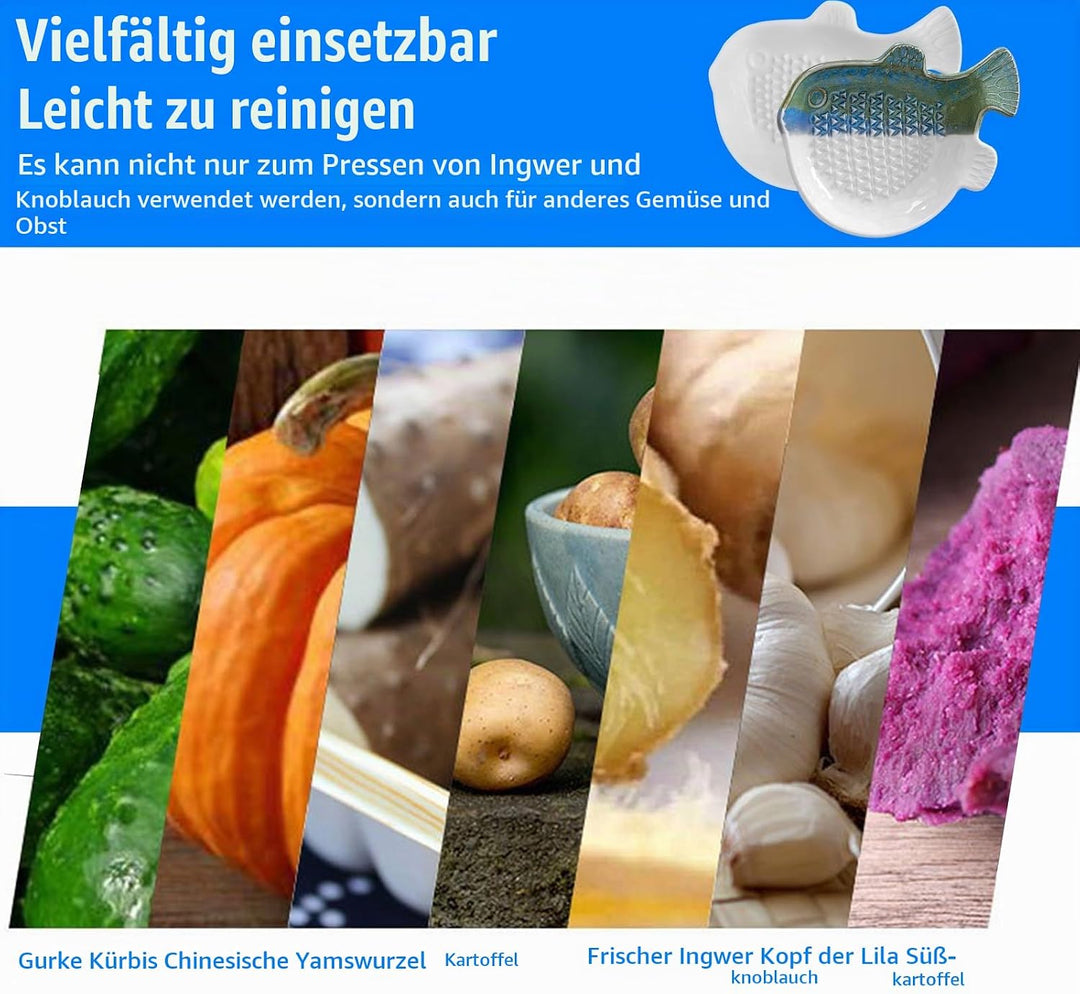 TOATELU 2 Stück Keramikreibe Knoblauchreibe Kugelfischform, Keramikreibe mit Pinsel, Ingwerreibe für