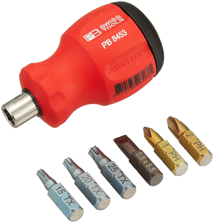 PB Swiss Tools Insider Stubby, Universalhalter Für PrecisionBits C6 1/4", SwissGrip Kurzer Griff, Mi