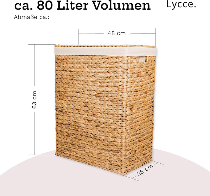 Lycce Wäschekorb mit Deckel 80L Nischenwäschekorb Wasserhyazinthe (Gr. 3) Grösse 3, Grösse 3
