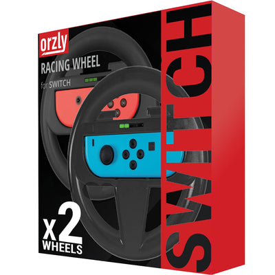 Orzly 2 x Lenkräder für Nintendo Switch – 2 x schwarzes Lenkrad für Joy-Cons der Nintendo Switch Kon