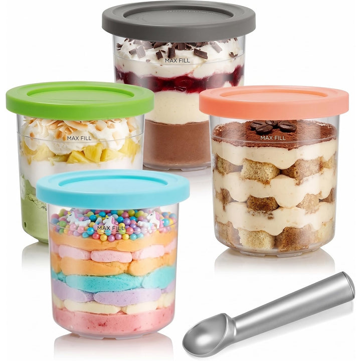 Behälter für Ninja Creami, 4 Stück Ersatzbecher &amp; Deluxe Behälter Set, 500ml Becher mit Farbkappen,