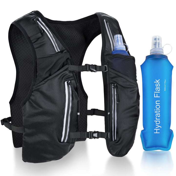Nextyu Laufweste Damen & Herren, Trinkrucksack mit 2 500ML Trinkflaschenfächern & Grosse Handytasche