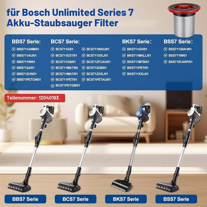 12040193 4er-Pack waschbare Filter für Bosch Unlimited Serie 7 schnurlosen Staubsauger BKS711XXL BBS