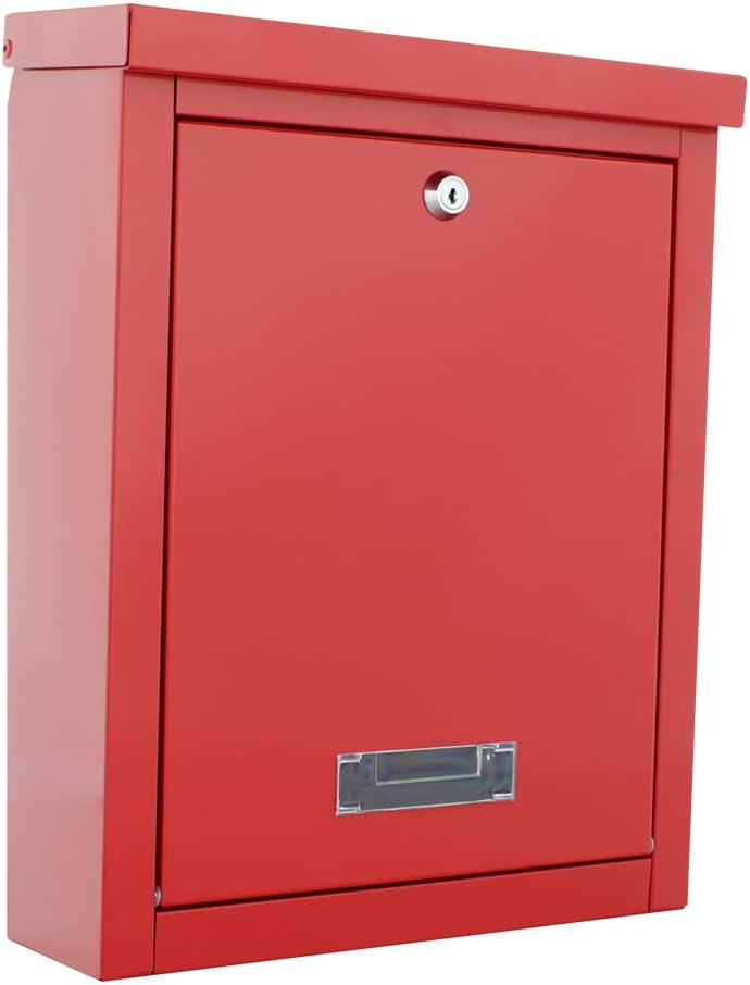 Rottner Briefkasten Brighton Stahlblech Rot, Postkasten, Klappe/Tropfnase, Zylinderschloss, Sichtfen