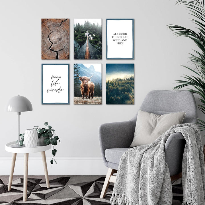 Novart Wandbilder Set - KOMPLETT AUFHÄNGFERTIG - Made in Germany - Moderne Bilder Landschaft Wohnzim