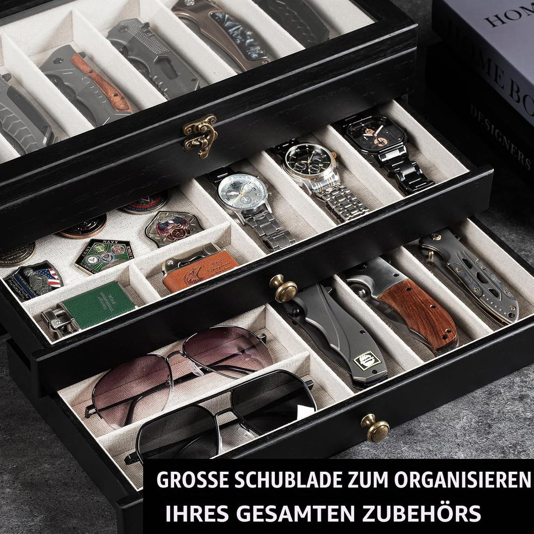 Messerhalter, 3-stöckige Messerständer, Messer-Vitrine für Messersammlungen mit transparentem Deckel
