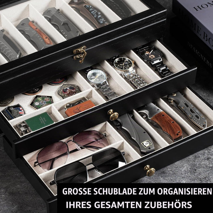 Messerhalter, 3-stöckige Messerständer, Messer-Vitrine für Messersammlungen mit transparentem Deckel