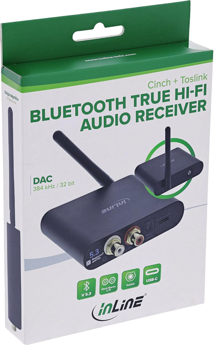 InLine Bluetooth Hi-Fi Receiver mit DAC, BT 5.3, Cinch und Toslink