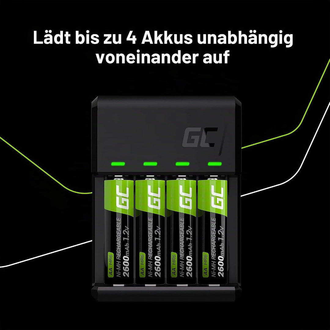 Green Cell VitalCharger Ladegerät + 2X AA 2000mAh + 2X AAA 800mAh für NI-MH AA AAA R6 R03 Mignon Akk