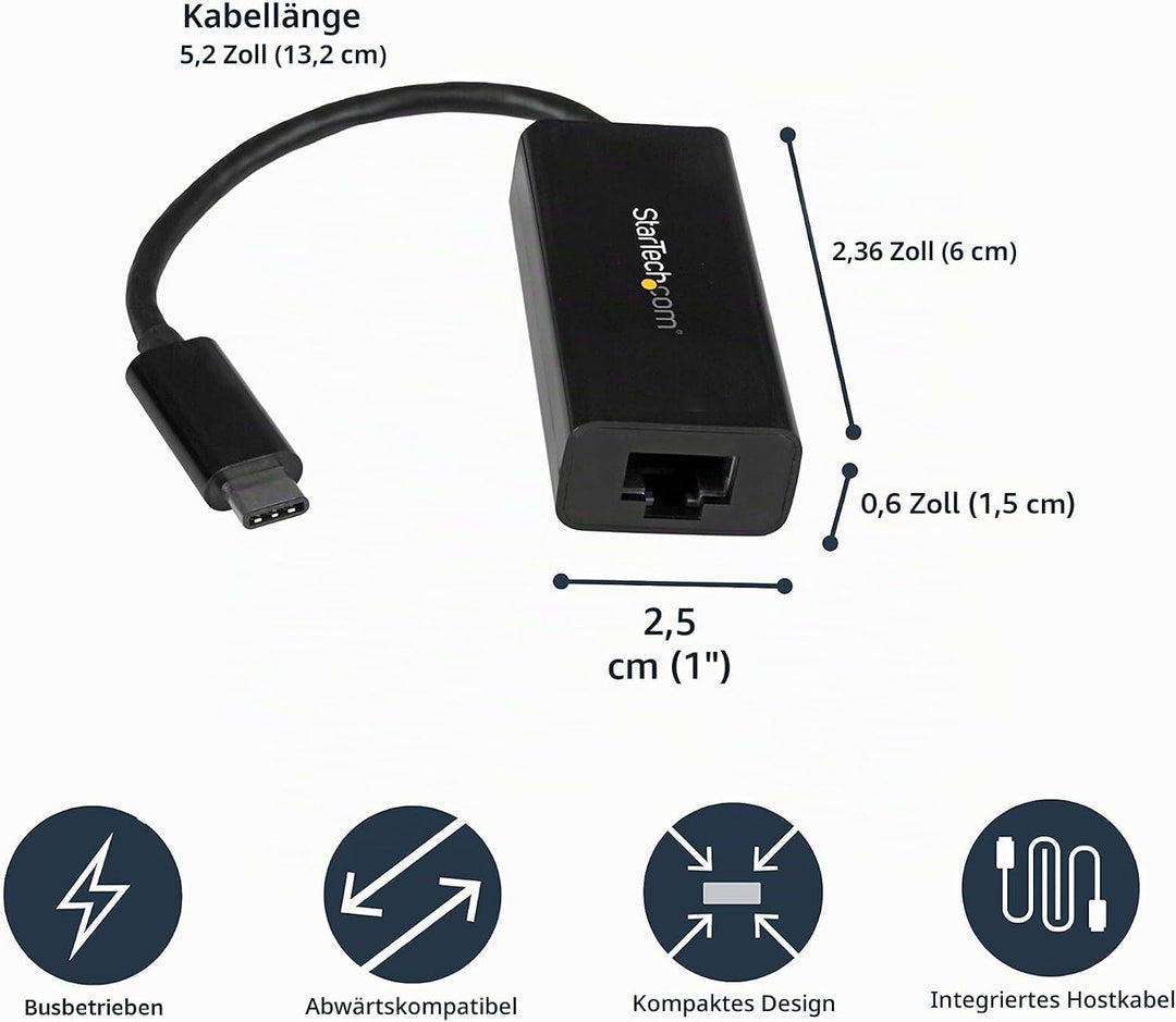 StarTech.com USB-C auf Gigabit Ethernet Adapter - Schwarz - Thunderbolt 3 kompatibel - Windows & Mac