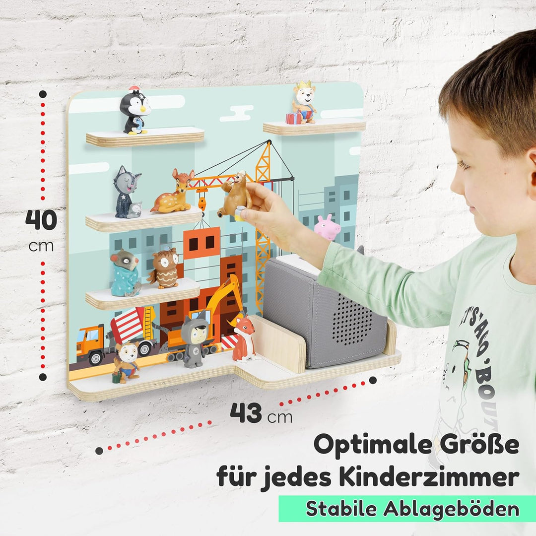 stadtecken Holzregal für Musikbox I Baustelle, mittel I Geeignet für die Toniebox und ca. 30 Tonies