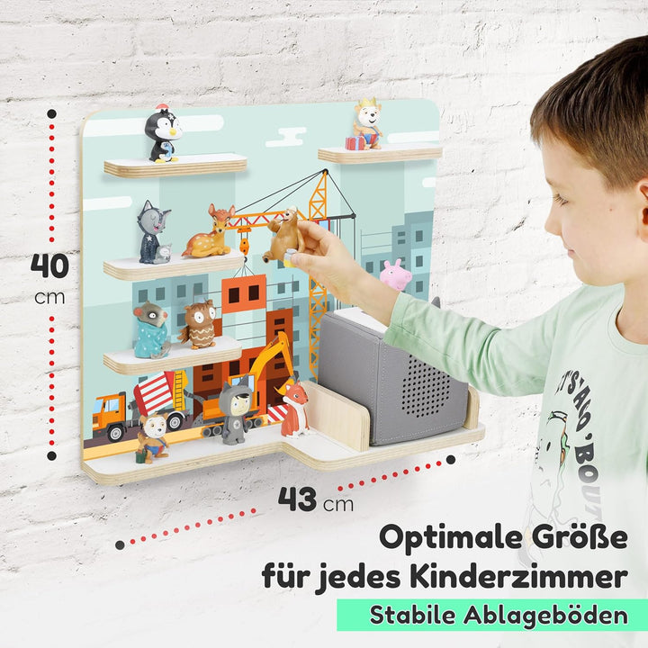 stadtecken Holzregal für Musikbox I Baustelle, mittel I Geeignet für die Toniebox und ca. 30 Tonies