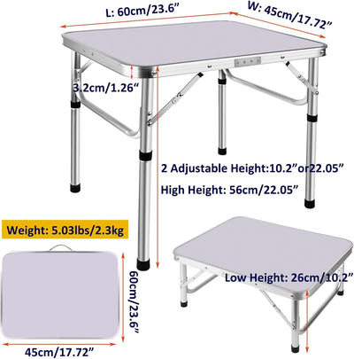 Klapptisch aus Aluminium, 60 cm, tragbar, für Camping, Picknick, Outdoor, Gartentisch für Grillparty