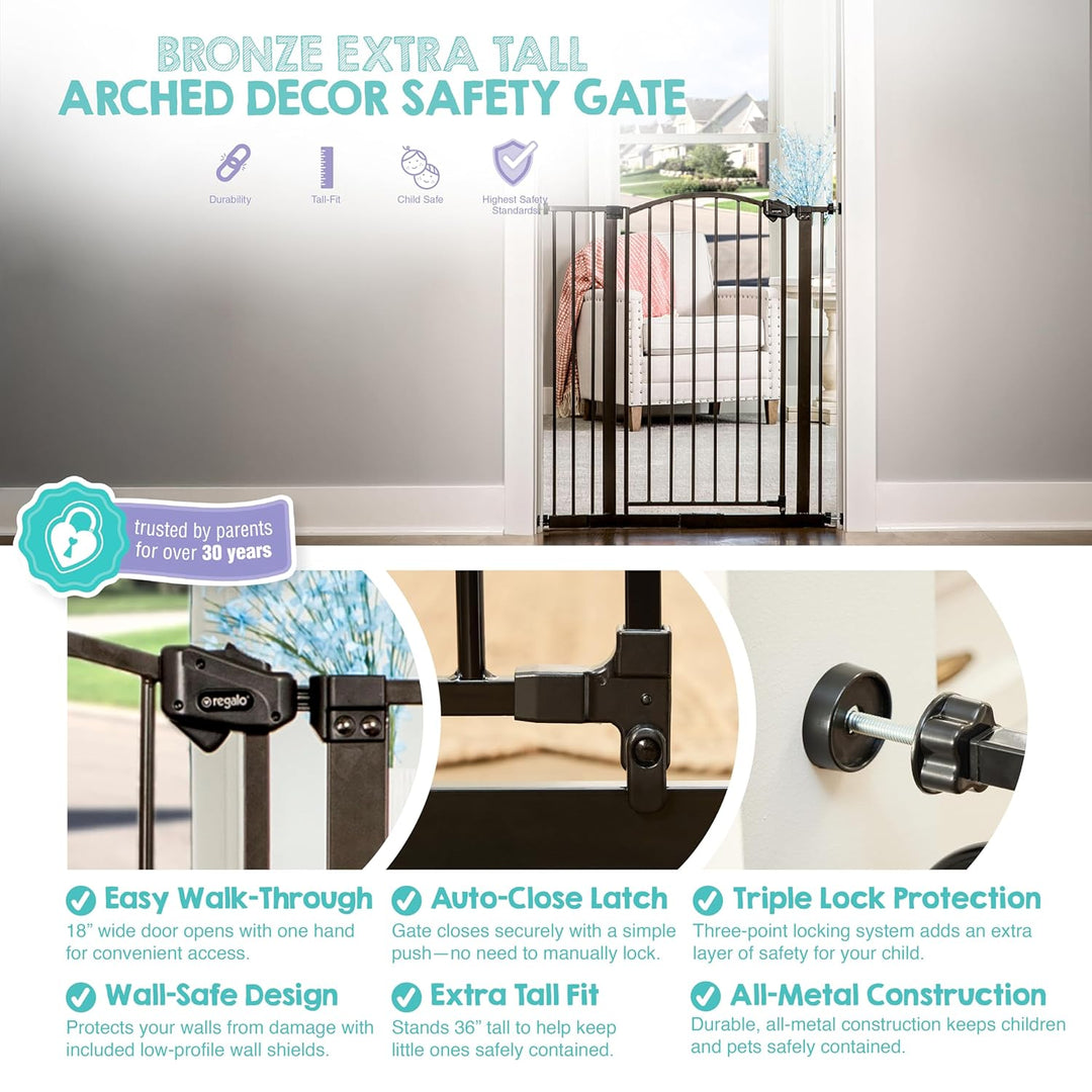 Regalo Arched Decore Easy Step Extra Tall Baby Gate, Extra Tall
