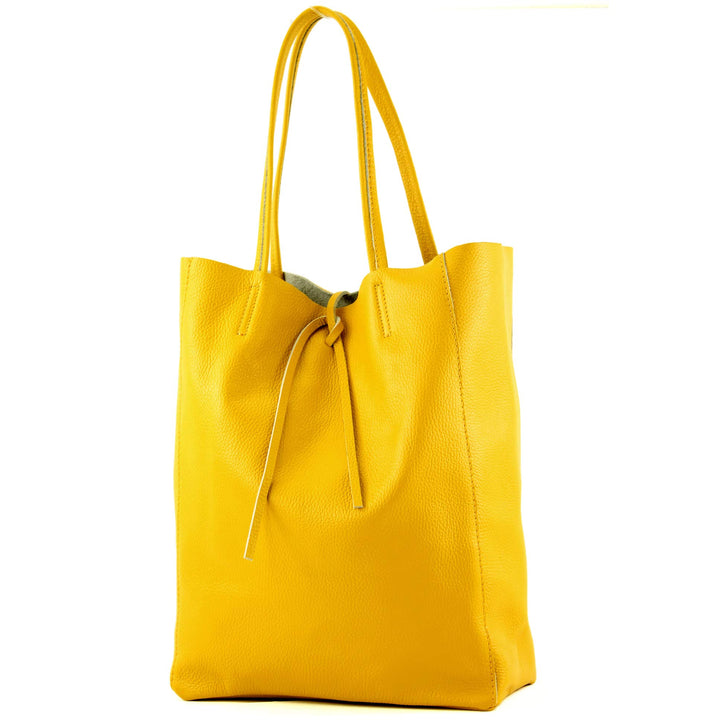 modamoda de - T163 - Ital. Shopper Large mit Innentasche aus Leder Gelb2021, Gelb2021