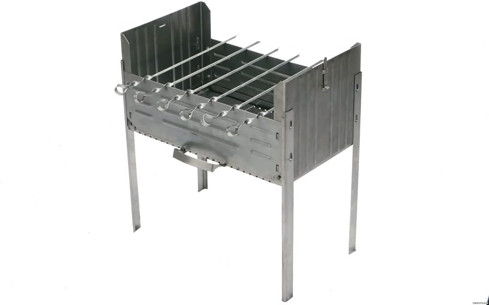Klappbarer Mangal Kukmara Diplomat Camping Angel Grill aus 1,2mm Edelstahl inkl. 6 Grillspiessen