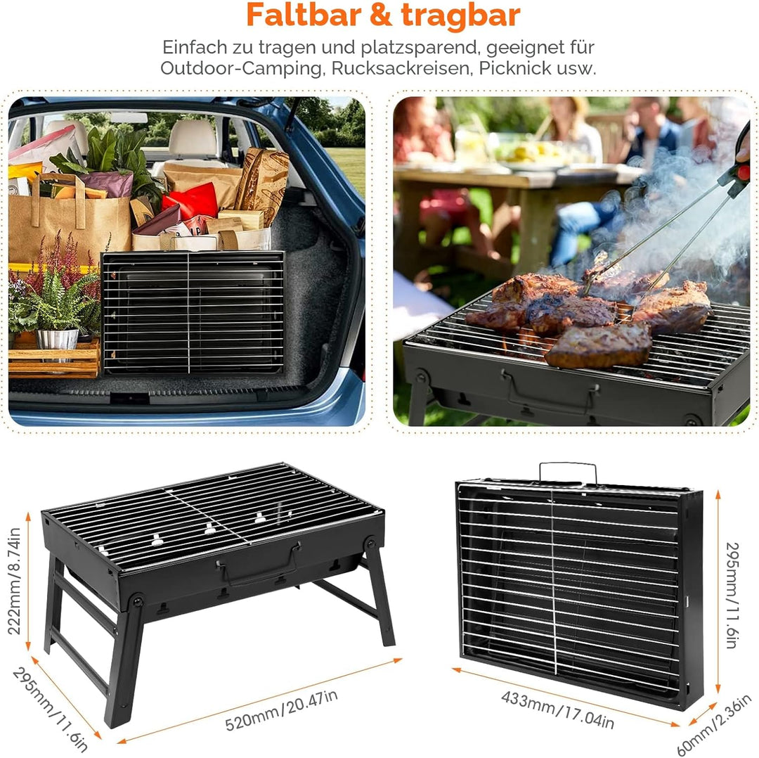 AGM Holzkohlegrill Picknickgrill Edelstahl Kleiner Grill Portable Campinggrill Abnehmbare BBQ Grills