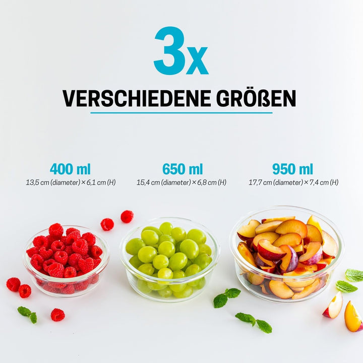 Igluu Meal Prep Container aus Glas – 3er Set Runde Glasbehälter in Verschiedenen Grössen –Lunch Box