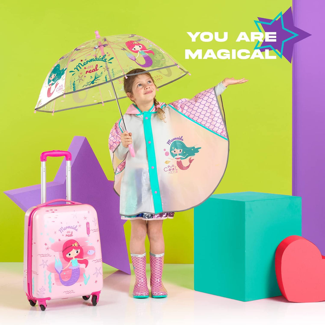 Meerjungrau Koffer Pink für Kleine Mädchen - Kinder Trolley Handgepäck 4 Rollen - Rosa Hartschalen C