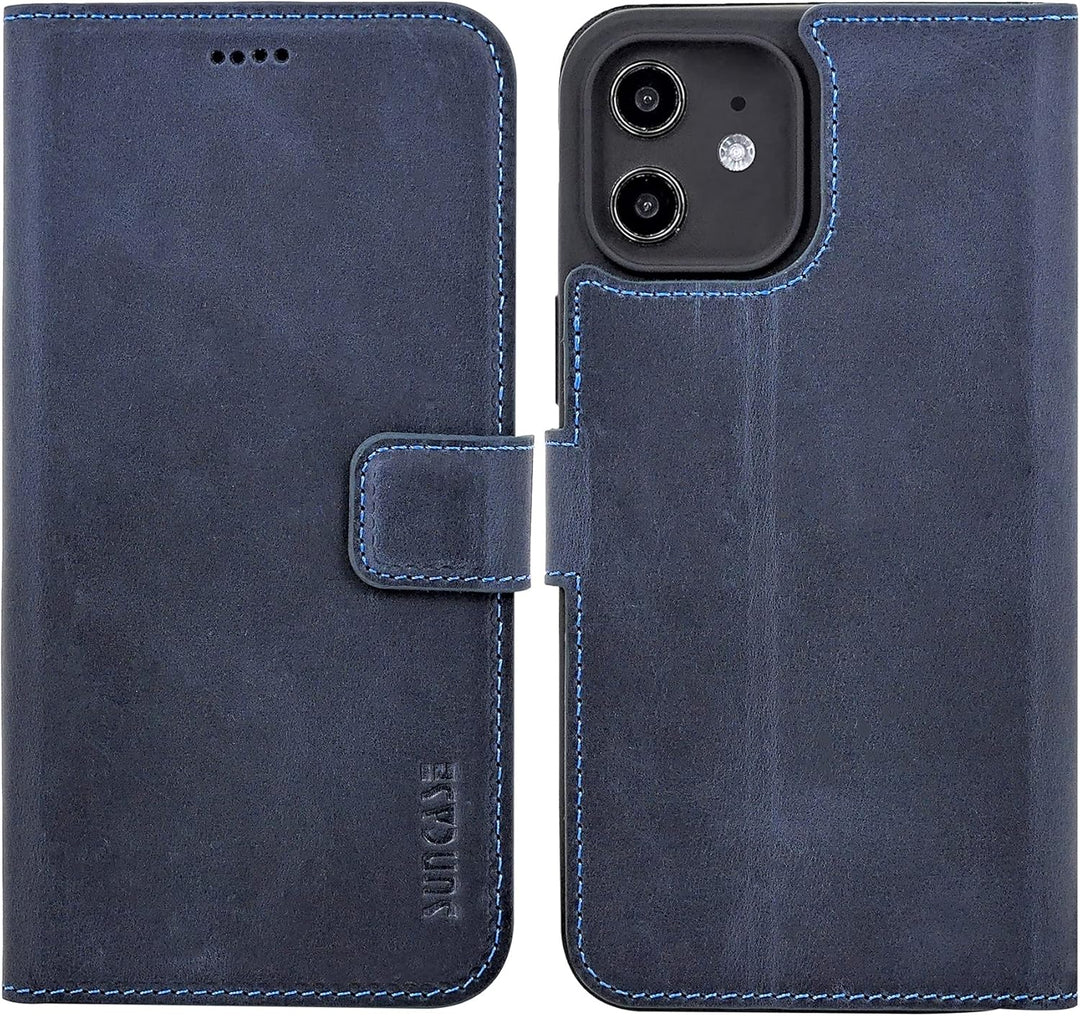Suncase Book-Style Hülle kompatibel mit iPhone 12 (6.1") Leder Tasche (Slim-Fit) Lederhülle Handytas