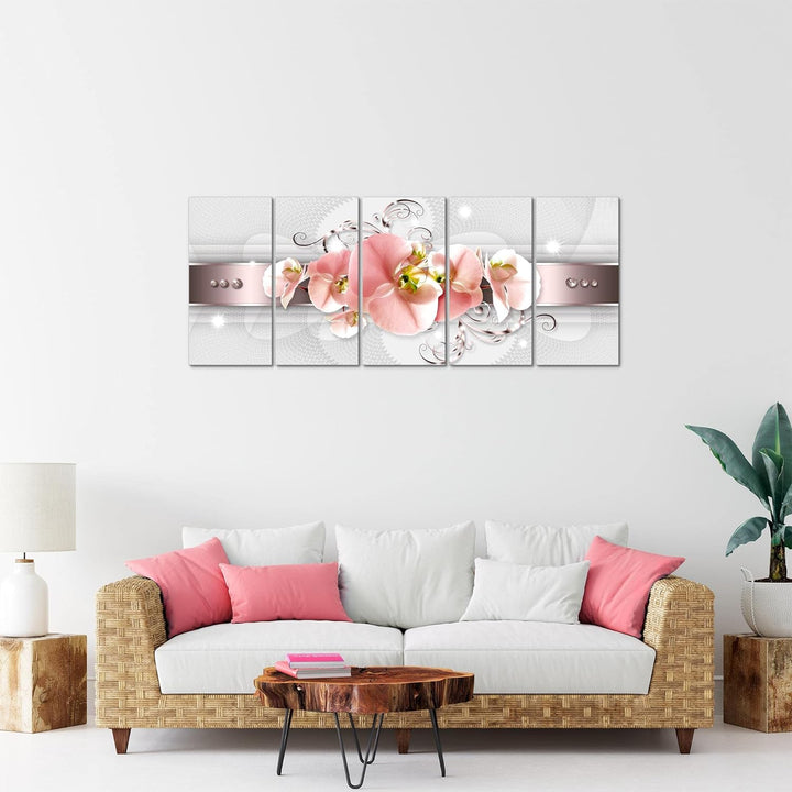 Runa Art Bild Blumen Orchidee Wandbilder auf Vlies Leinwand 5 Teilig Wanddekoration Wohnzimmer Schla